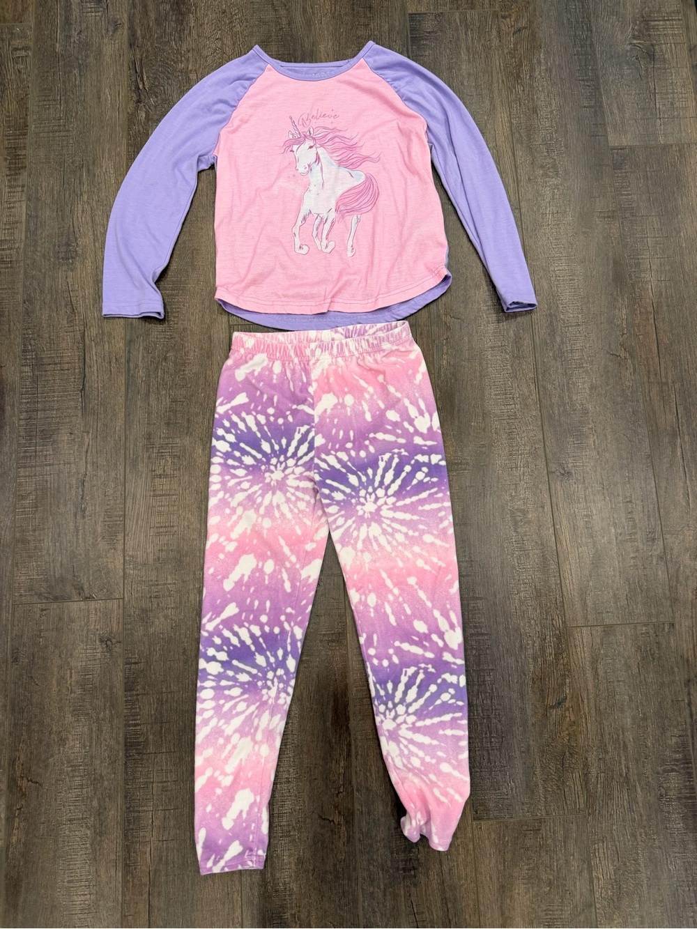 Saint Eve Kids Unicorn Pajama Set Size 8 Pink Purple Tie Dye
